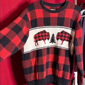 St. John's Bay Red and Black Buffalo Check Sweater